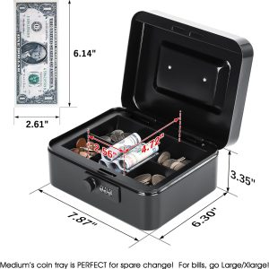 Cash Box with Combination Lock, Metal Security Lock Box